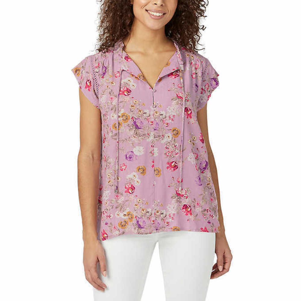 Buffalo David Bitton Womens Flutter Sleeve Floral Top Size Medium